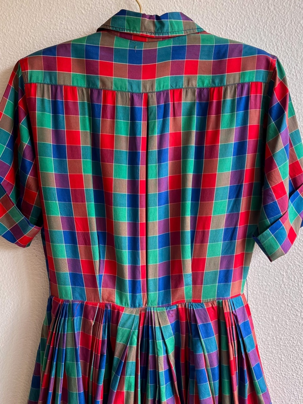 Gorgeous Vintage 1950s Red, Green, and Blue Plaid Silk Dress (S) - Picture 13 of 15